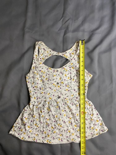 O'neill Blouse Peplum Top Floral Open Back Button Blue Sleeveless Sz Med - Picture 6 of 6