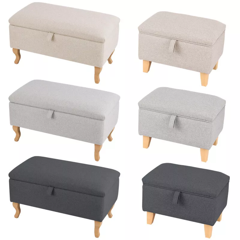 Small Large Fabric Ottoman Storage Box Pouffe Bench Seat Hinge Foot Stool Chair