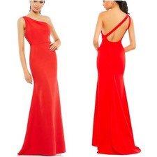 Mac Duggal NWOT One Shoulder Jersey Mermaid Train Gown Red Size 10 Strappy Back 