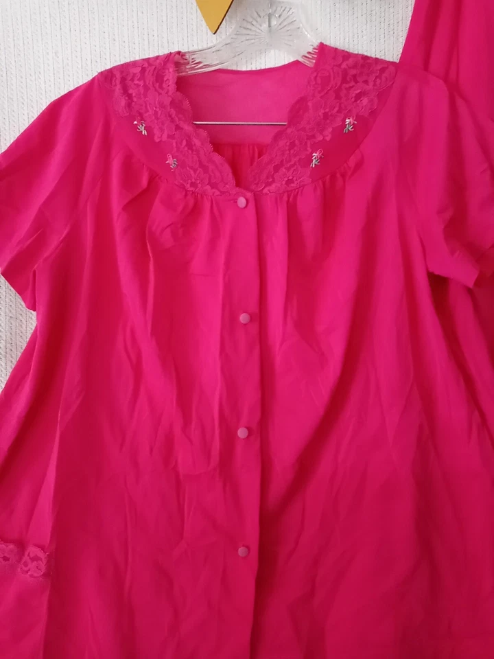 Conjunto de Top y Pantalones de Pijama Vintage Shadow Line Rosa Caliente Nylon Sedoso Sissy Shadowline Foto 4 de 4