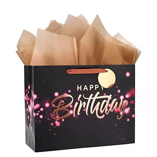 Black And Pink Birthday Gift Bag With Tissue Paper For Birthday