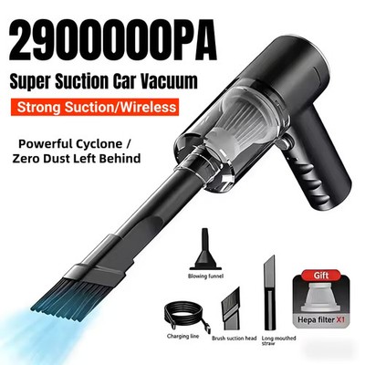 2900000Pa 4-in-1 Car Vacuum   Wireless, USB-C Rechargeable, Suction & Blower