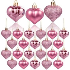 36Pcs Valentine's Day Heart Shaped Ornaments - Rose Gold Heart Tree Pink