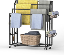 4-Tier Free Standing Towel Rack with Shelves for Bathroom and Outdoor Use, Black