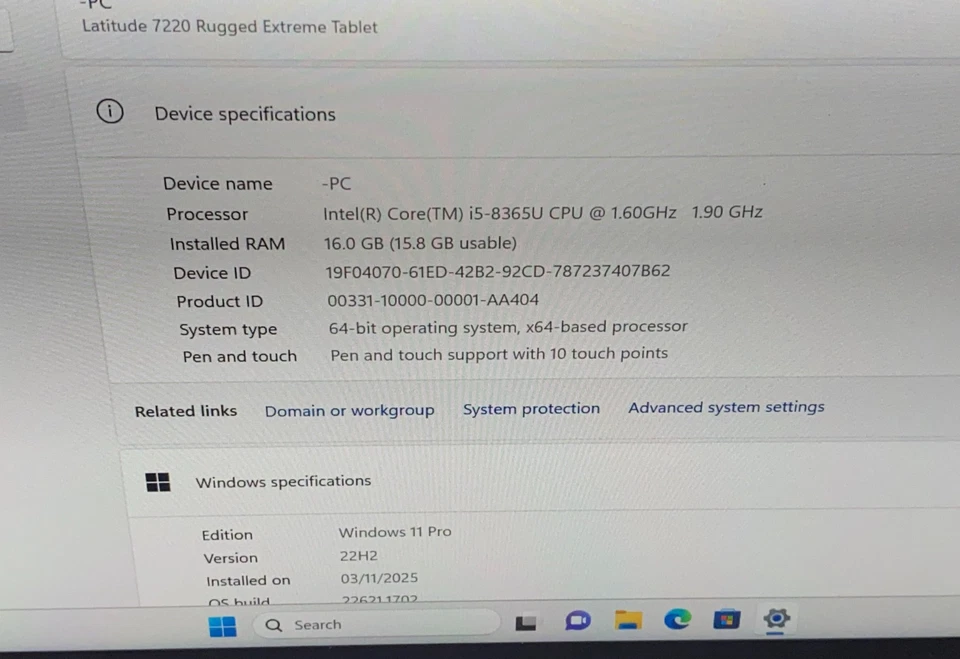 Dell Latitude 7220 Rugged Extreme Tablet - i5-8365U - 16GB RAM - 256GB SSD - WIN - Image 2 of 4