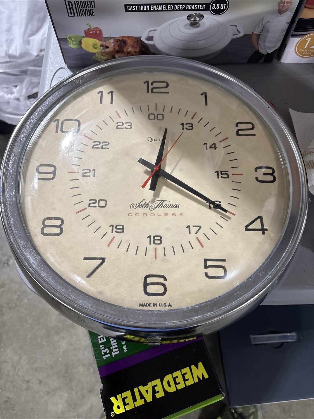 Vintage Seth Thomas 24 Hr Military Chrome Bubble Face Wall Clock 14.25" D