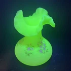 Fenton Large Custard Glass Ruffled Edge Coraline  Flowers Hand Painted Vase