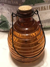 Bee Hive Shaped Fly, Wasp Catcher Trap Amber Colored Glass with Cork Stopper VTG