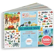 Sticker Book for Kids 2-4, 500+ Kids Stickers, All Around Town 12 Coloring Pa...