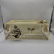 Vintage Mid Century Hollywood Regency Brass Mesh Tissue Box Cover Gold Roses