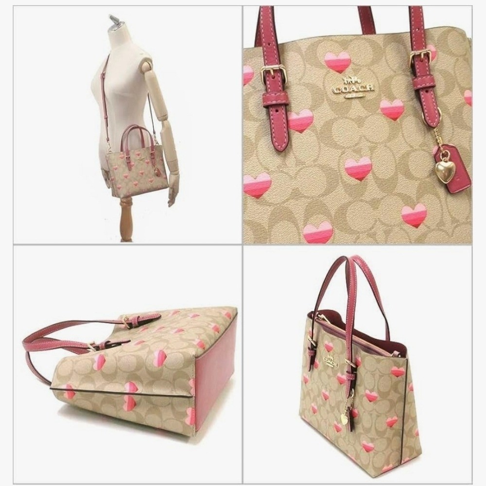 Coach Mollie Red and Pink Hearts Leather Crossbody Tote Bag Valentine's Love image 4