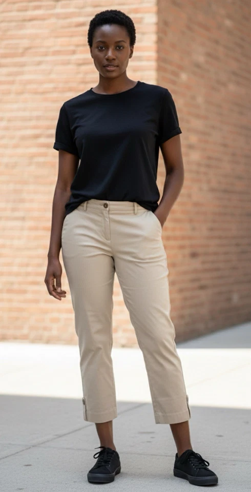 Capris chinos beige de pierna recta - talla 16 Foto 2 de 4