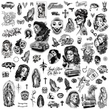 Chicano Bundle - 8 Sheets Cholo and Chola Temporary Tattoos - Payasa, Lowrider,