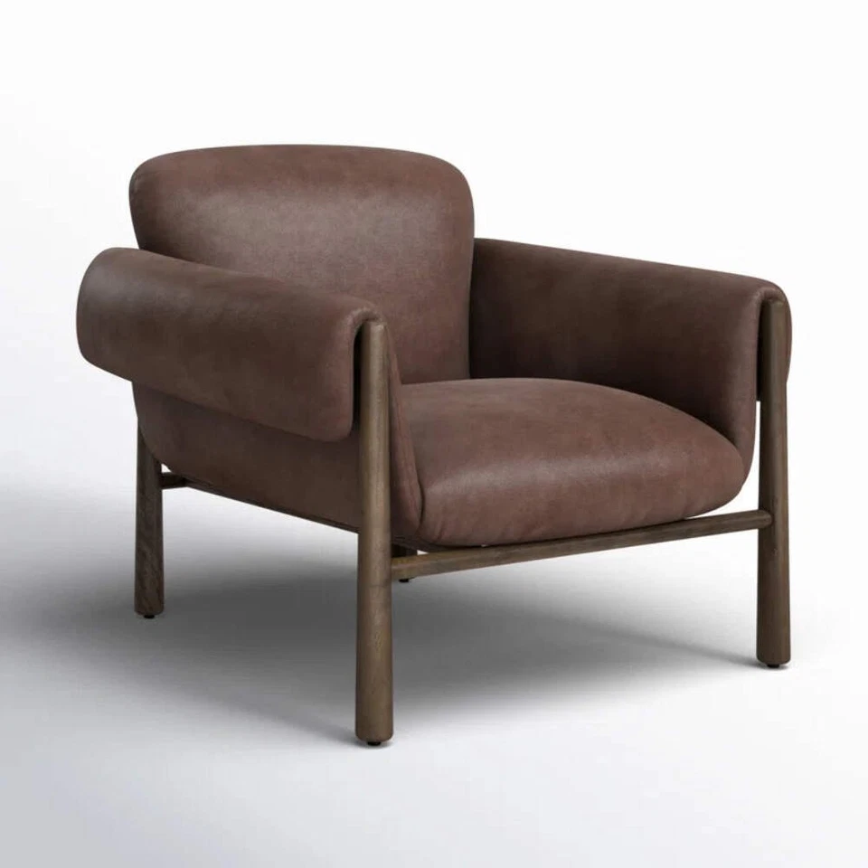 Коричневое кресло Birch Lane Dabria из натуральной кожи — обернутые подлокотники, гладкое современное St - Изображение 4 из 4