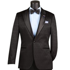VINCI Men's Black Jacquard Slim Fit Tuxedo Jacket w/ Bow Tie - NEW