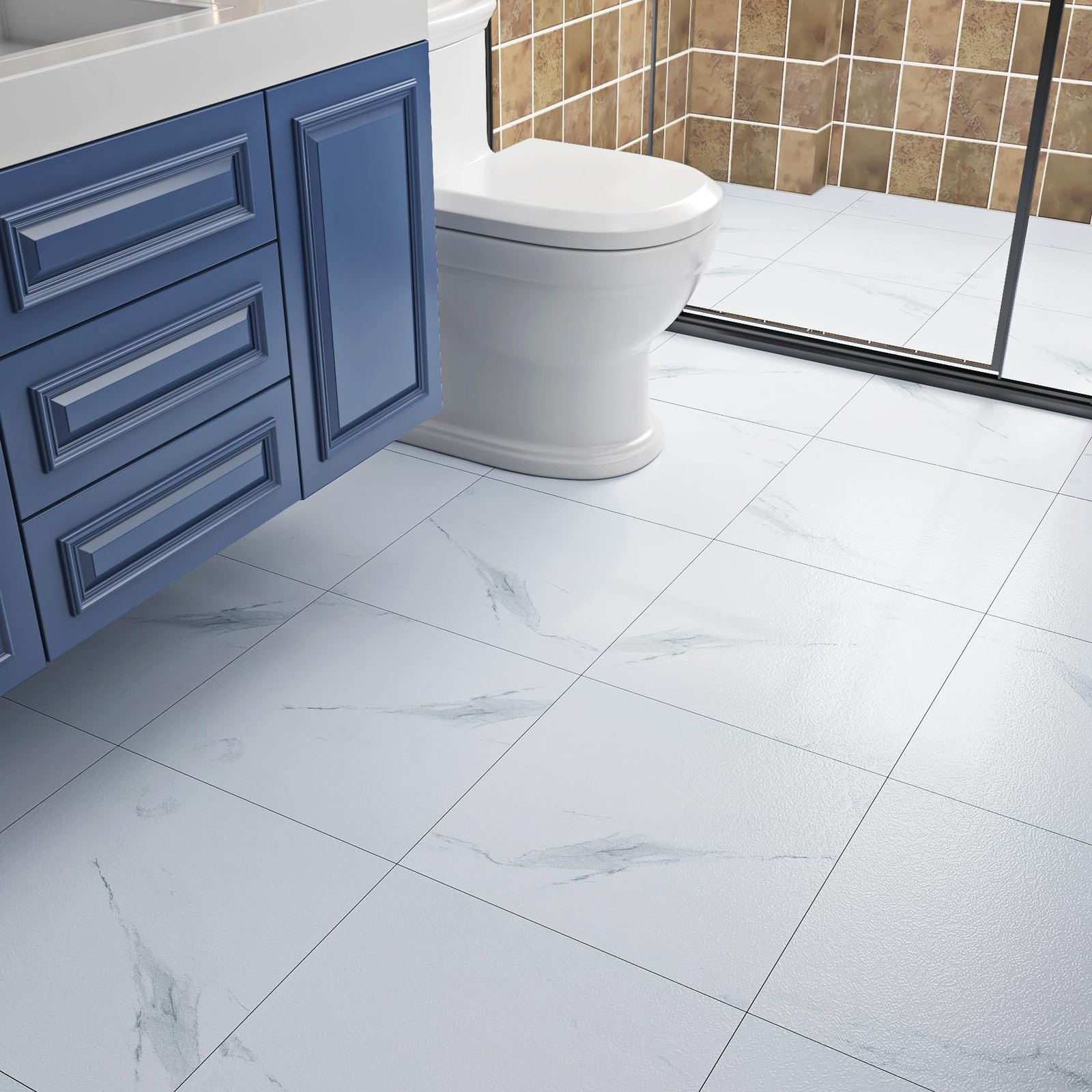 32-Sheet Peel & Stick Waterproof Floor Tiles for Renters - White