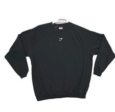 Gymshark Pullover Crest Sweatshirt Mens Small Black Center Logo Crew Neck EUC LS