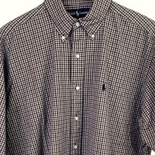 Ralph Lauren Blake Blue Green Check Cotton Short Sleeve Shirt Blue Pony Large