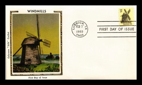 US COVER MASSACHUSETTS WINDMILLS FIRST DAY ISSUE COLORANO SILK CACHET