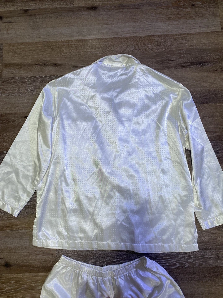 Винтажный женский пижамный набор Jaclyn Smith цвет слоновой кости размер L атласный полиэстер хлопок  - Изображение 3 из 4