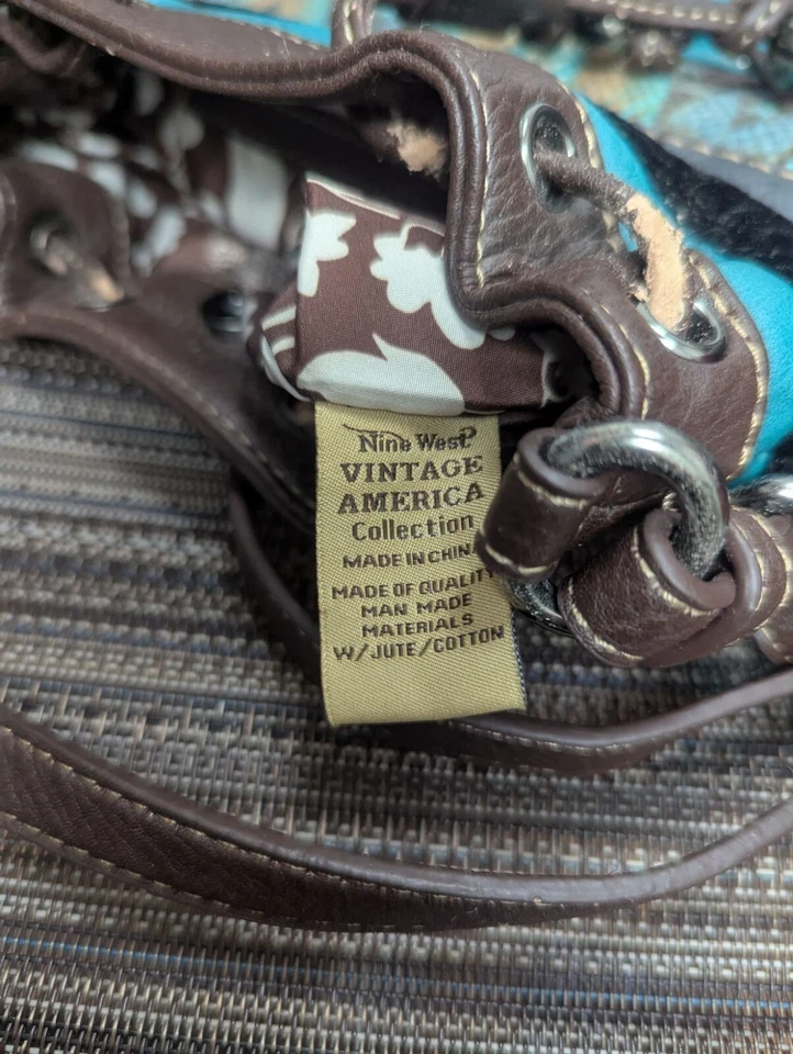 Nine West Vintage American Bucket Bag Teal Brown 8in - Image 4 of 4