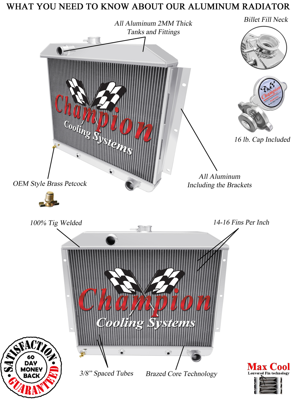 Atom Champion 3 Row Radiator Chevy Configuration for 1949 - 1951 Mercury Car