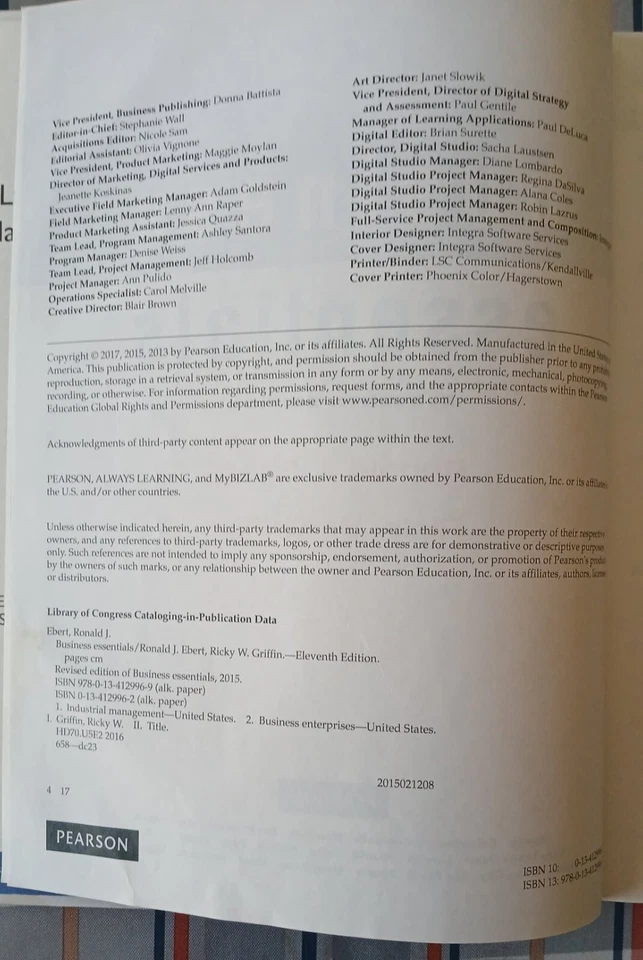 Business Essentials-R. Ebert/ R. Griffin, Pearson Education Inc. 2017 11th Ed. - Image 4 of 4