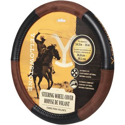 Plasticolor 006781R01 Yellowstone Logo Suede Leather Brown and Black Steering Wh