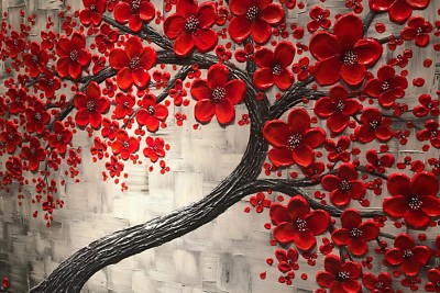 Großes 20''x30'' rote Kirschblüte abstraktes Leinwandbild Wandbild Kunstdruck modern 2