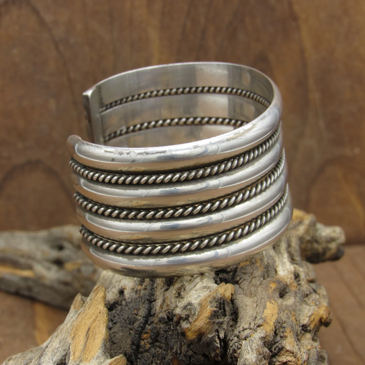 Item #913R- Xlg Wide Navajo Stamped Symbols Repousse Sterling Silver Cuff Bracelet by V&C Hale —Men's and Women's Sterling Silver and Gold Bracelets