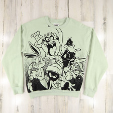 Looney Tunes Sweatshirt Small Green Bugs Bunny Taz and Friends Fleece Pullover