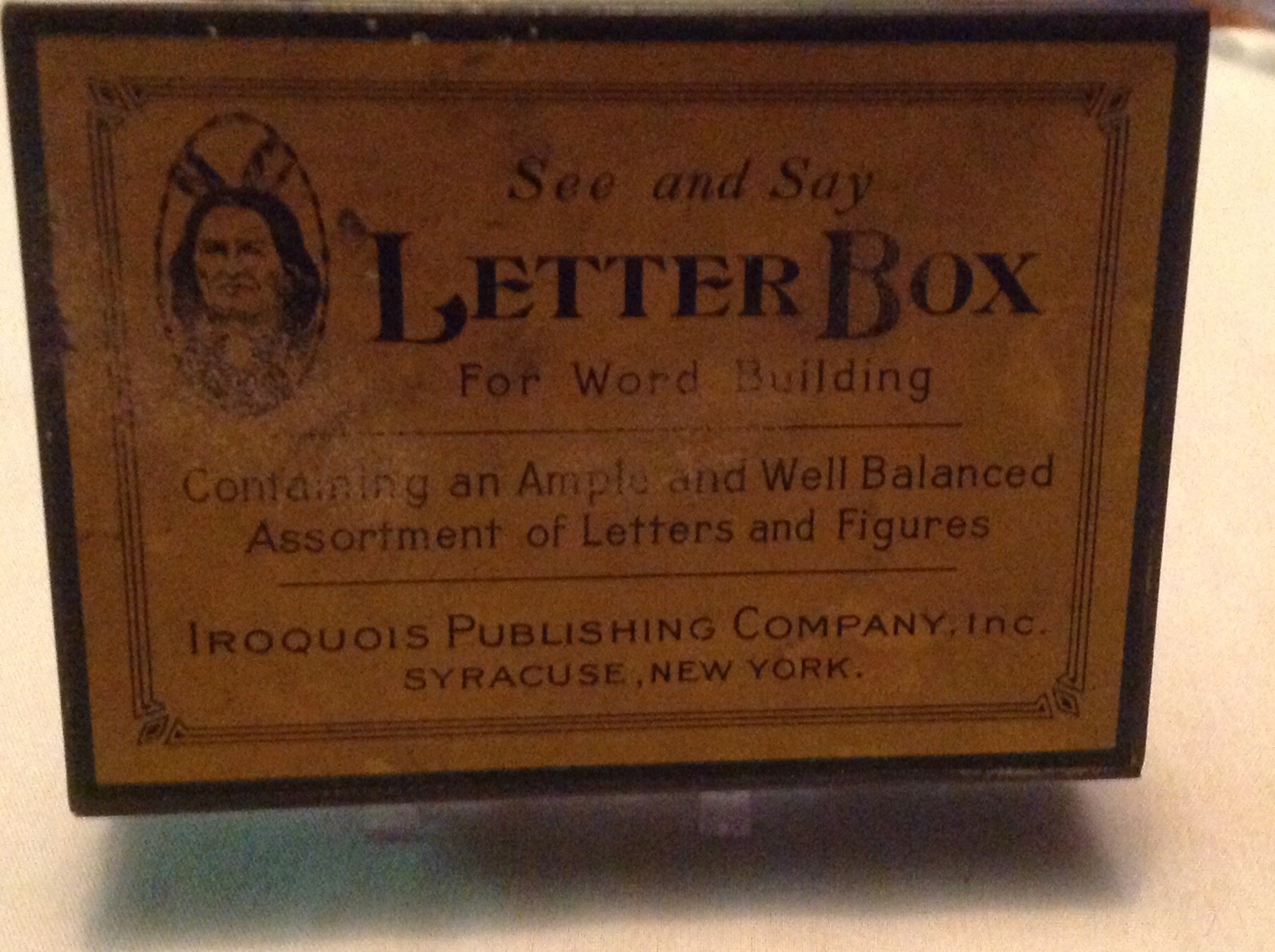 Vintage Tin Letter Box For Word Building Iroquois Publishing, Syracuse