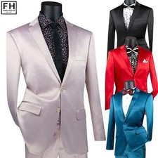 VINCI Men's Sateen Stretch 2-Button Skinny-Fit Suit. 34S-48L, 4 Colors - NEW
