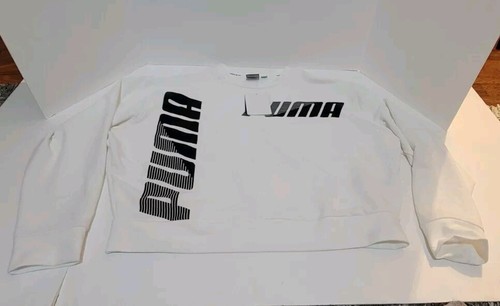 Puma Women's Crew Neck Long Sleeve Graphic PUMA Logo Tee WHITE Size M - 第 1/5 張圖片