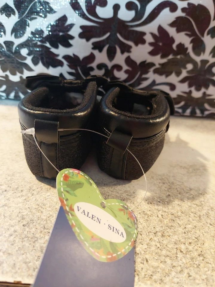 Zapatos de Bebé Niñas Talla 3 Infantil Negro Brillo Vestido Lazo 12-18mths Mary Jane Zapatilla Foto 3 de 4