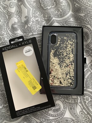 KENDALL + KYLIE Liquid Glitter Case for iPhone X -Heels, hangers, hearts gold