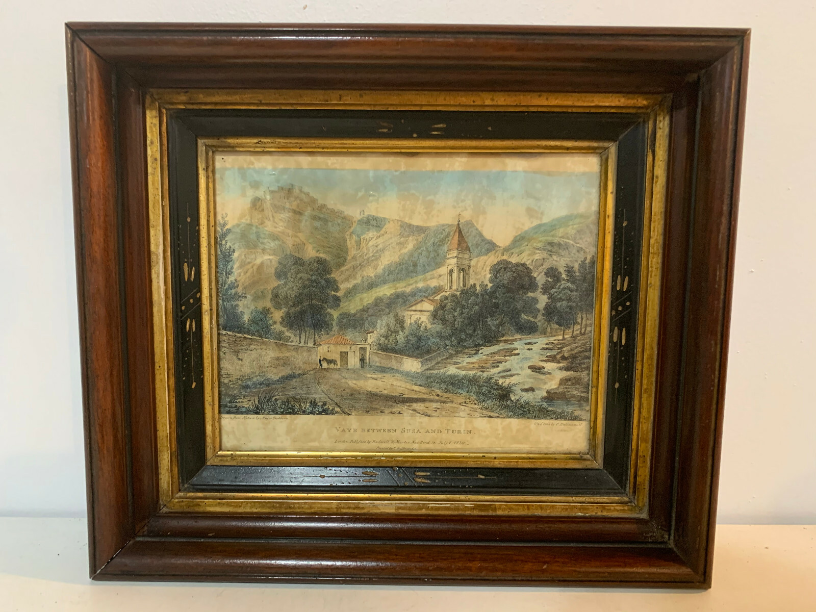 Antique 1820 Engraving Print Vaye Between Susa & Turin Major Cockburn