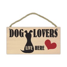 Sign, Wood, Dog Lovers Live Here Black  Red , 10" x 5"