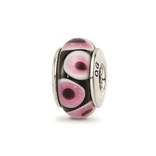 Reflection Beads Sterling Silver Antiqued Black  Pink Hand-Blown Glass Bead