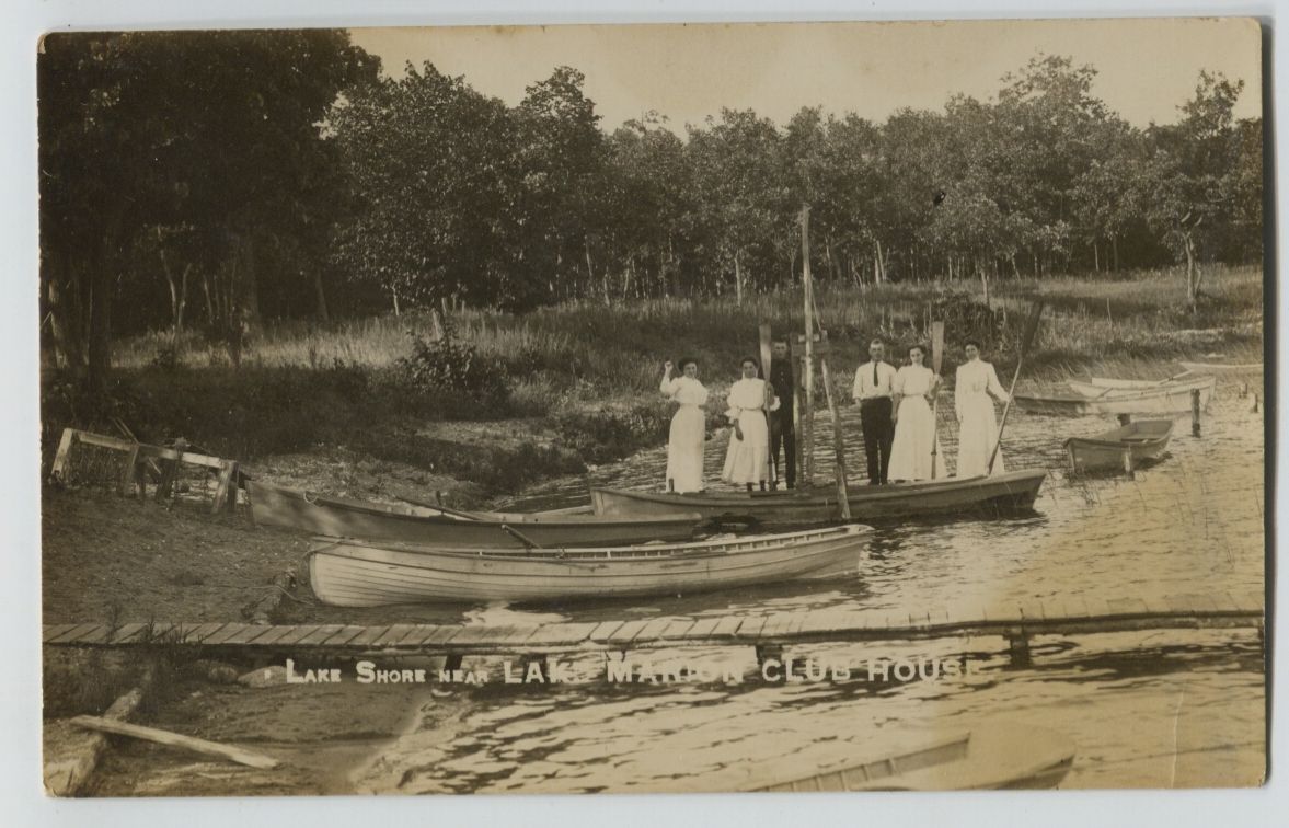1910 Lake Marion Perham Minnesota Boats Dock People Real Photo Postcard