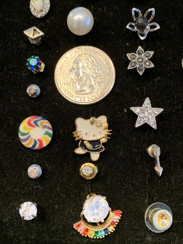 Single Stud Earrings Lot Of 50 Gold & Silver Tone Rhinestones More Vintage E288 - Picture 4 of 11