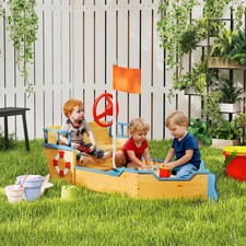 Kids Wooden Sand Pit with Bench Storage Space  Accessories for Kids 3-6 Years