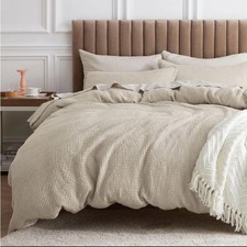 Neutral Beige Waffle Duvet Cover Set - Brand Not Visible
