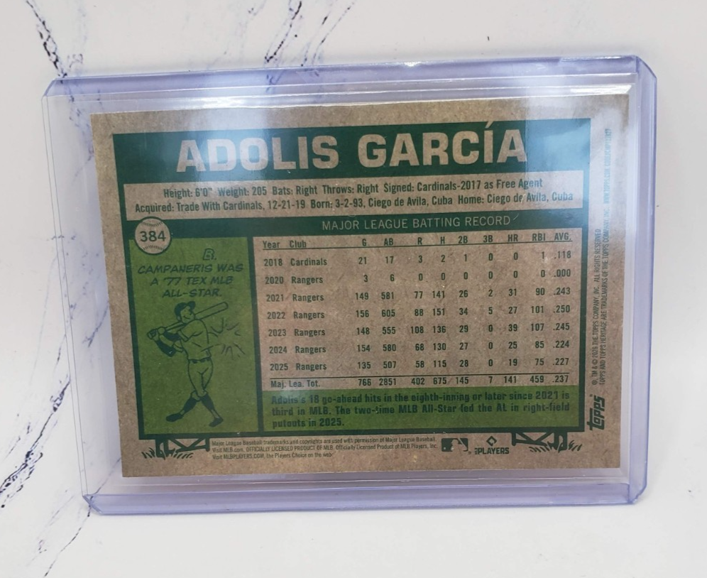 2026 Topps Heritage Adolis Garcia Chrome Pink Sparkle Texas Ranger
