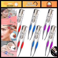 6 Pcs LED Lighted Tweezers Set, Stainless Steel Eyebrow Eyelash Grooming Tools