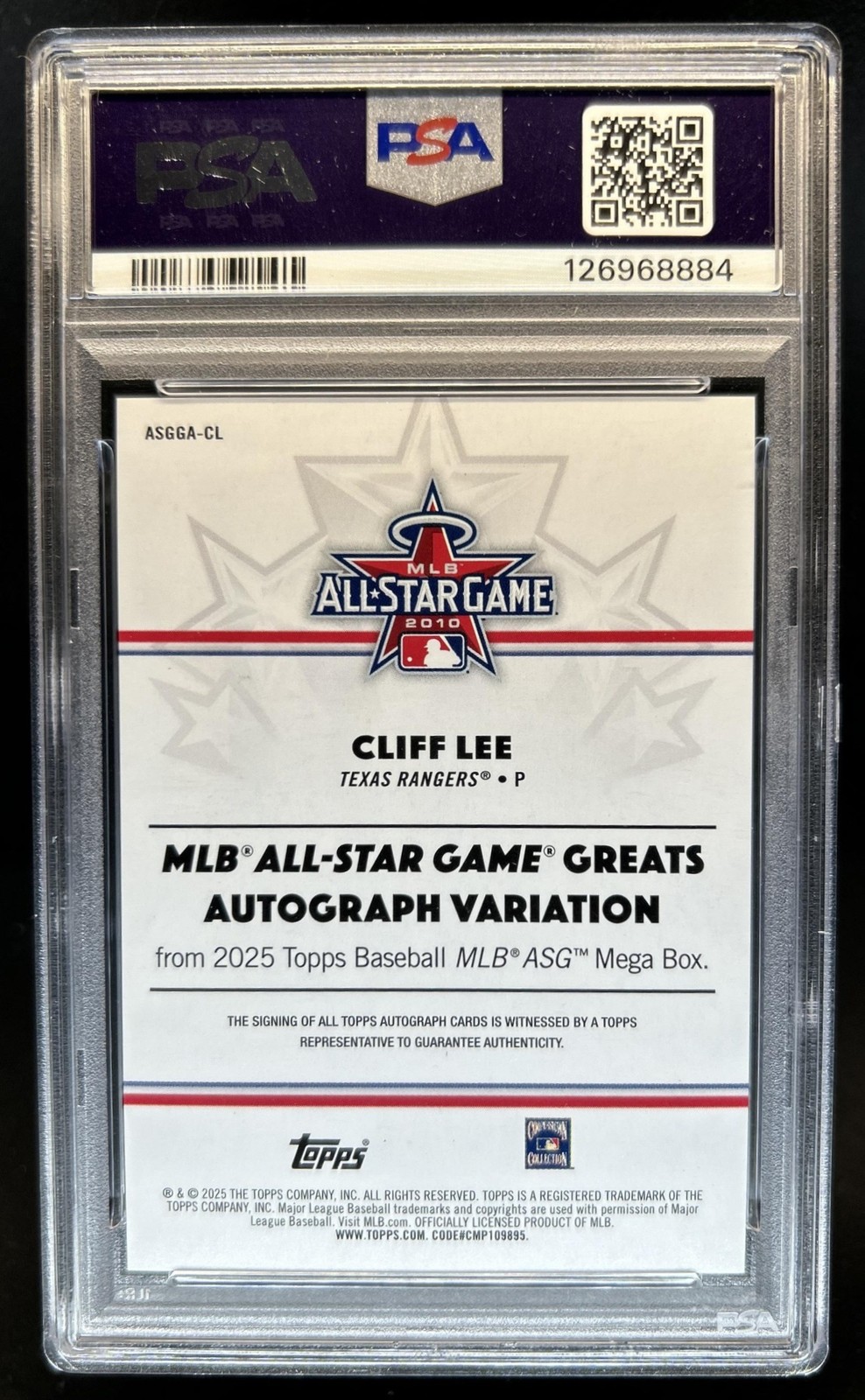 2025 Topps All-Star Game Mega Box Cliff Lee Greats Auto #/50 Rangers PSA 8 view 2
