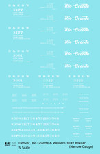 K4 Sn3 Scale Decals Rio Grande DRGW 30 Ft Narrow Gauge Boxcar White