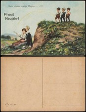 Scherzkarte Neujahr Sylvester New Year Nein dieser ewige Regen 1922