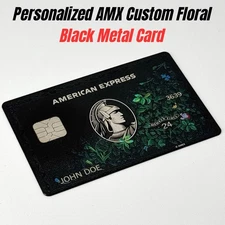 Customized Centurion AMX Floral Black Metal Card Design with Small & Big Chip