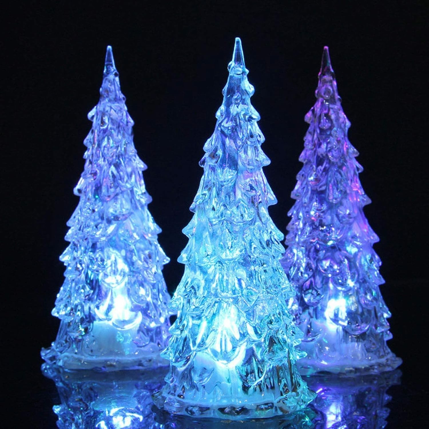 3 Pack Acrylic Christmas Tree Lamp, Enchanted Light Up 7 Colors Changing Lights,